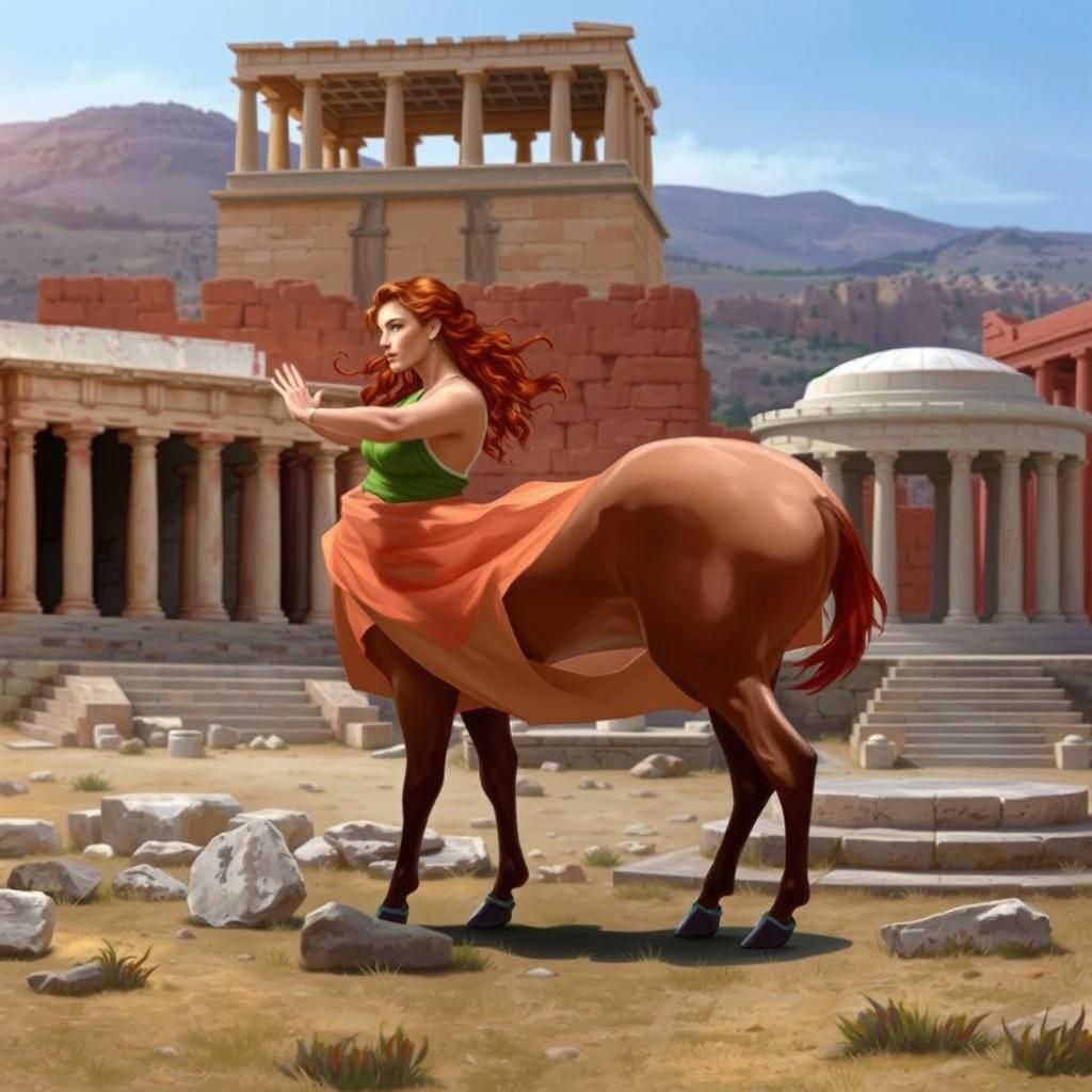 Red-Haired Centaur at Ancient Greek Temple