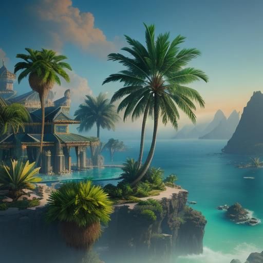 Emerald Gemstone Palm Trees Digital Painting