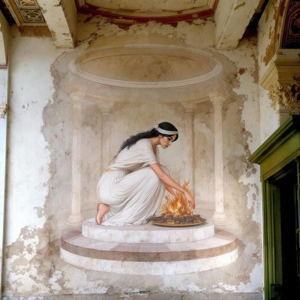Antique Fresco of Vestal Virgin in Temple