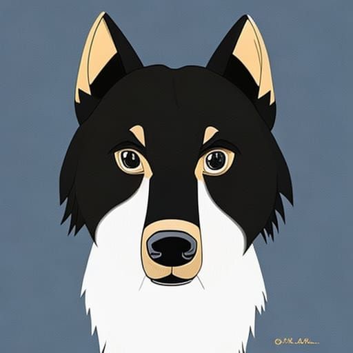 Studio Ghibli Illustration: Black Lab-Collie Mix