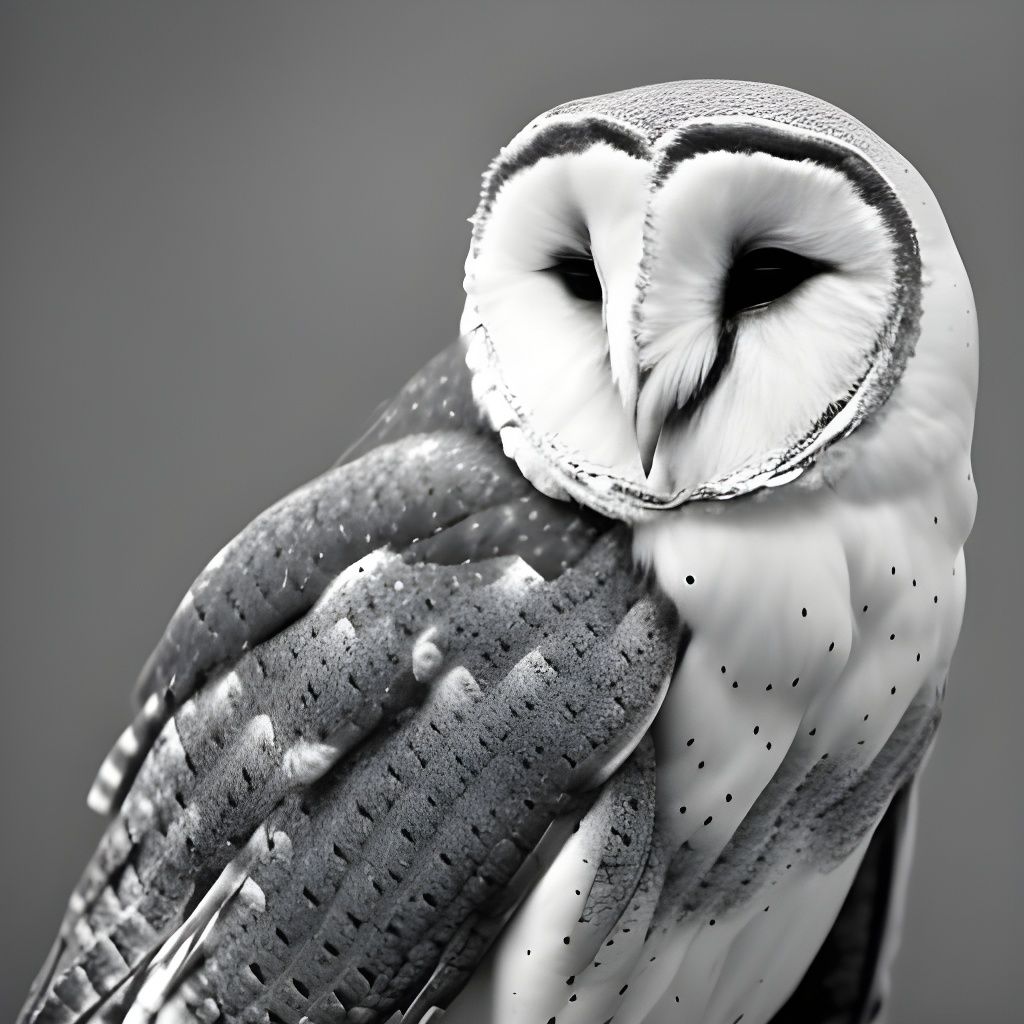 Barn Owl Portrait in Black and White Photography