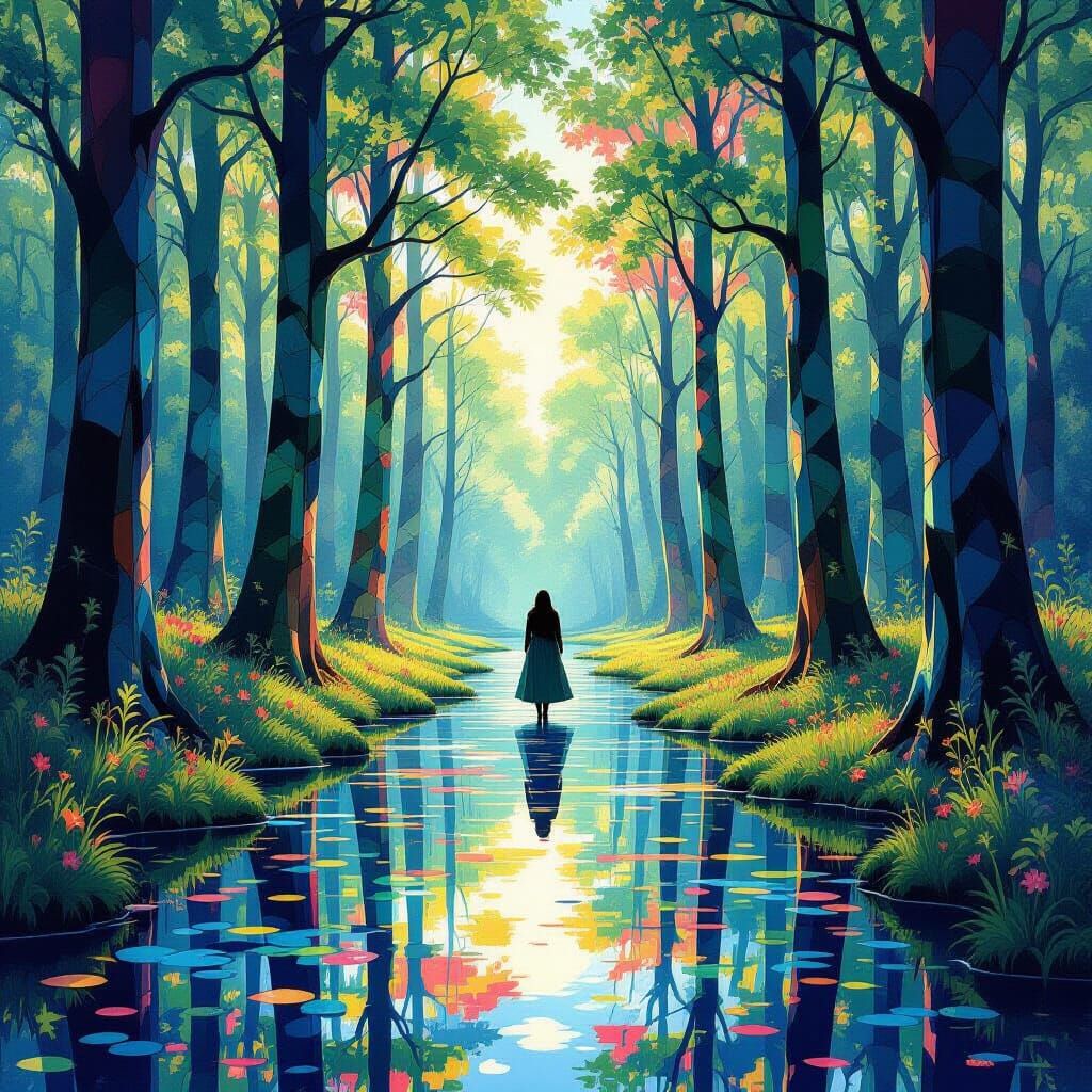 Kaleidoscopic Dreamscape: Forest Glade in Art Nouveau Style
