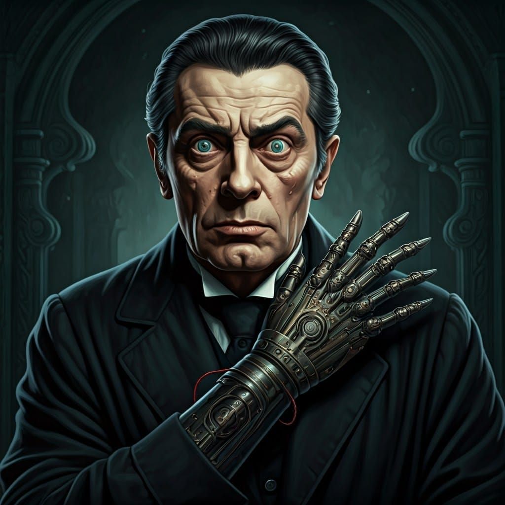 Peter Lorre as as Dr. Gogol in "The Hands of Orlac" with Cyborg Hands