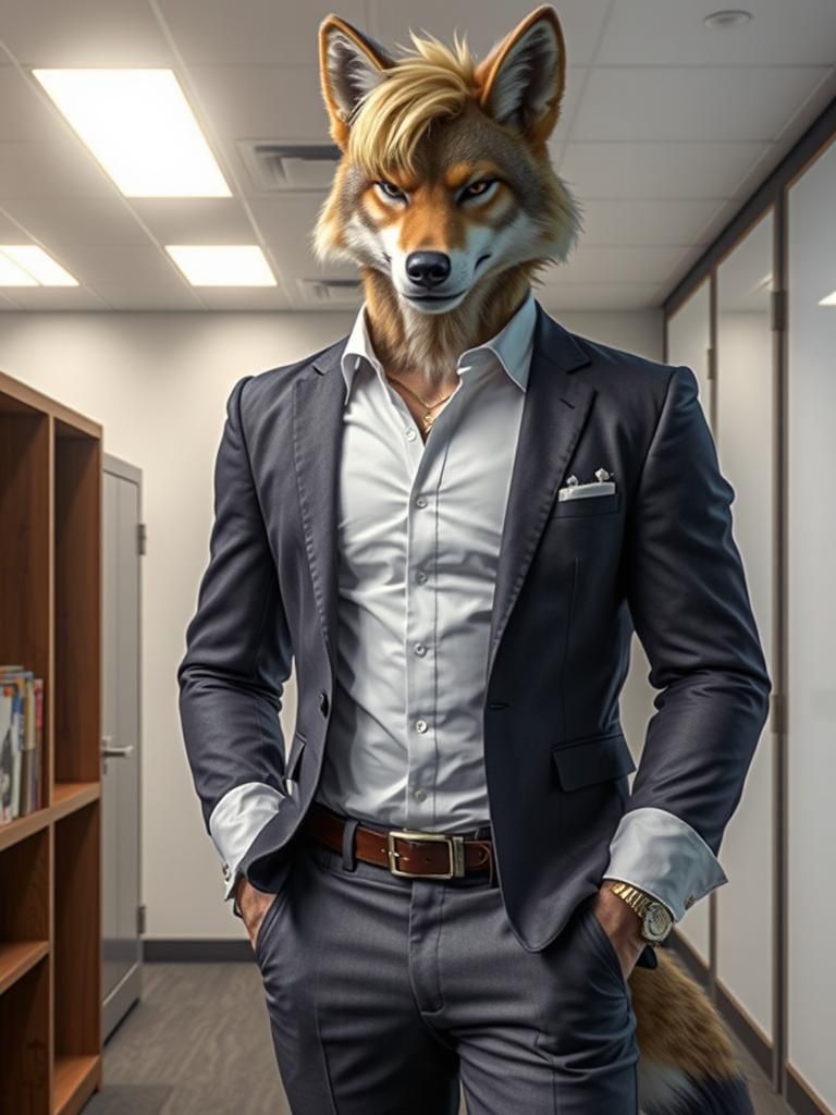 Confident Coyote Humanoid in Business Suit