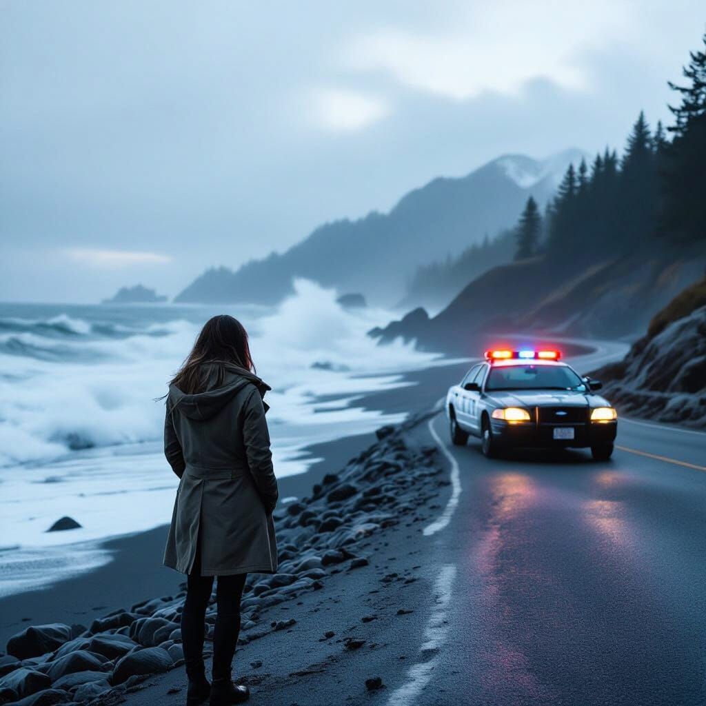 Despondent Woman on Rocky Beach in Cinematic Style