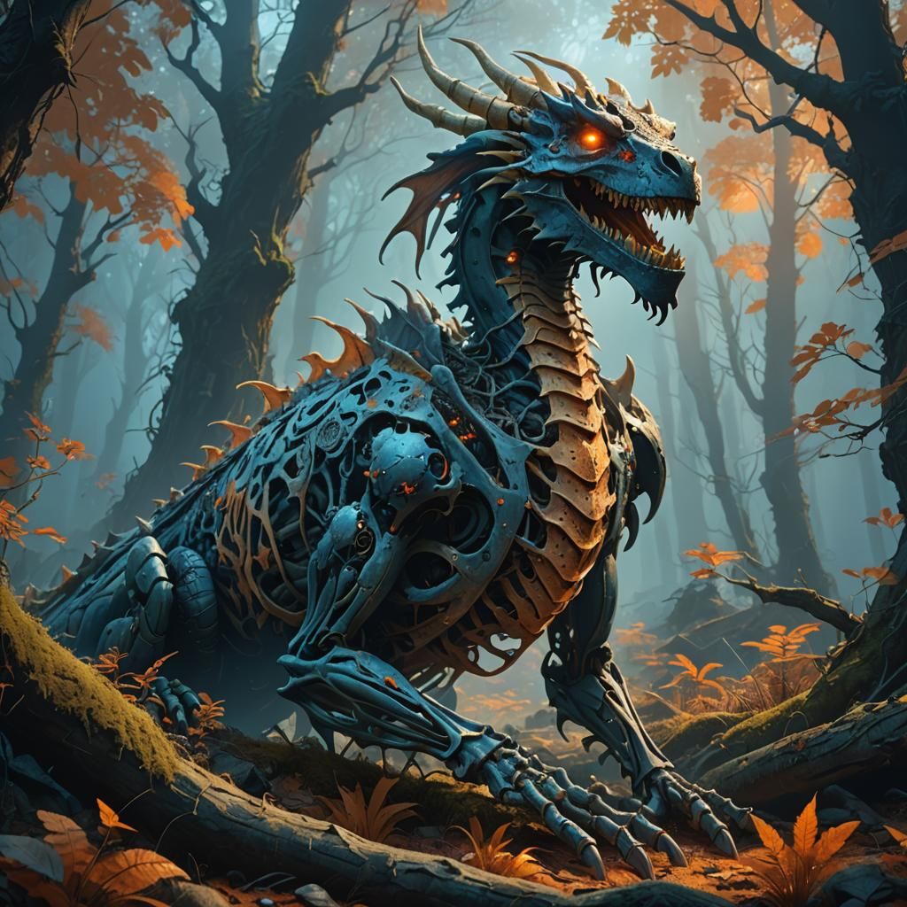 Dragon Skeleton in Mystical Forest Concept Art