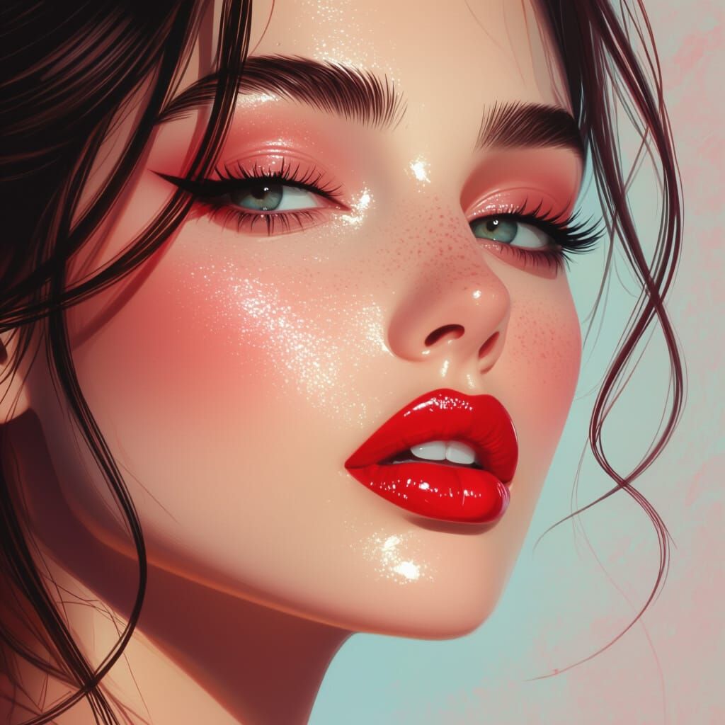 Crimson Lips: A Hyperrealistic Editorial Portrait