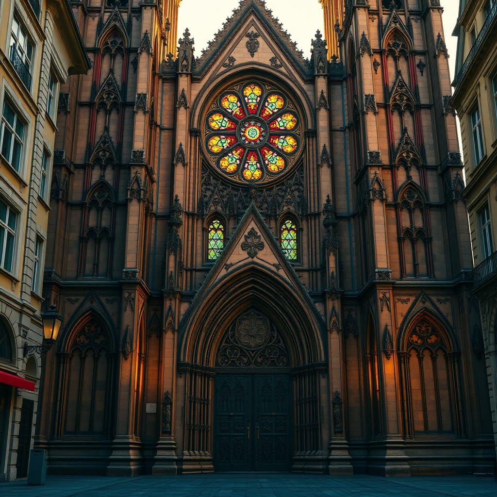 Strasbourg Cathedral's Entrance: Hyperrealistic Gothic Archi...