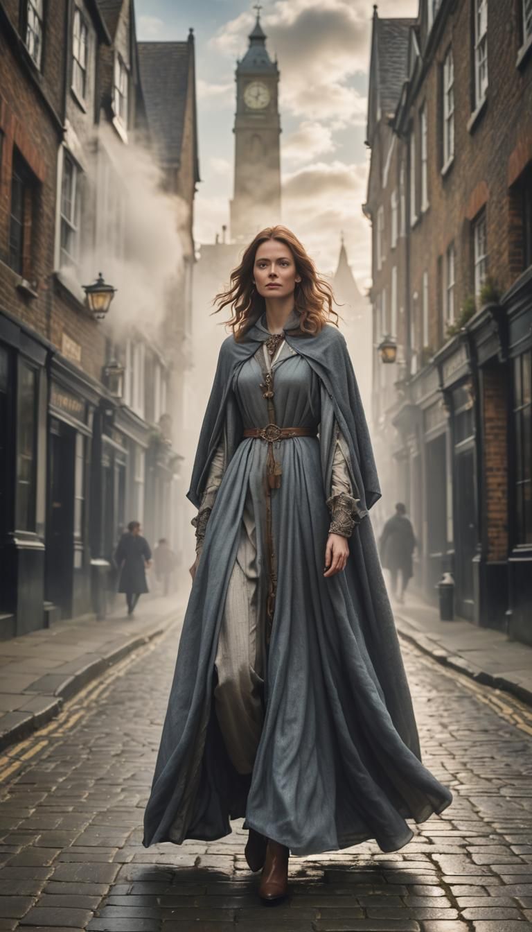 English Woman Walking Down London Street