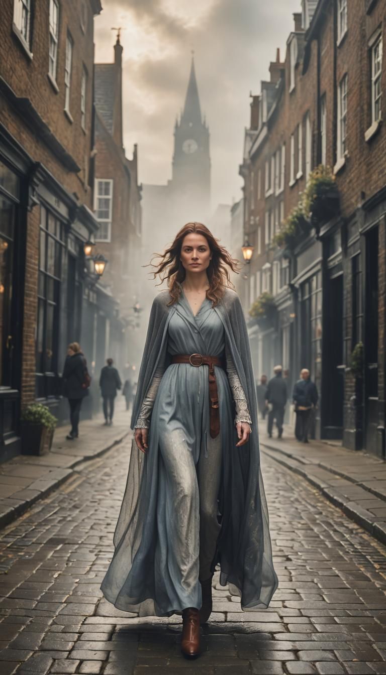 English Woman Walking Down London Street