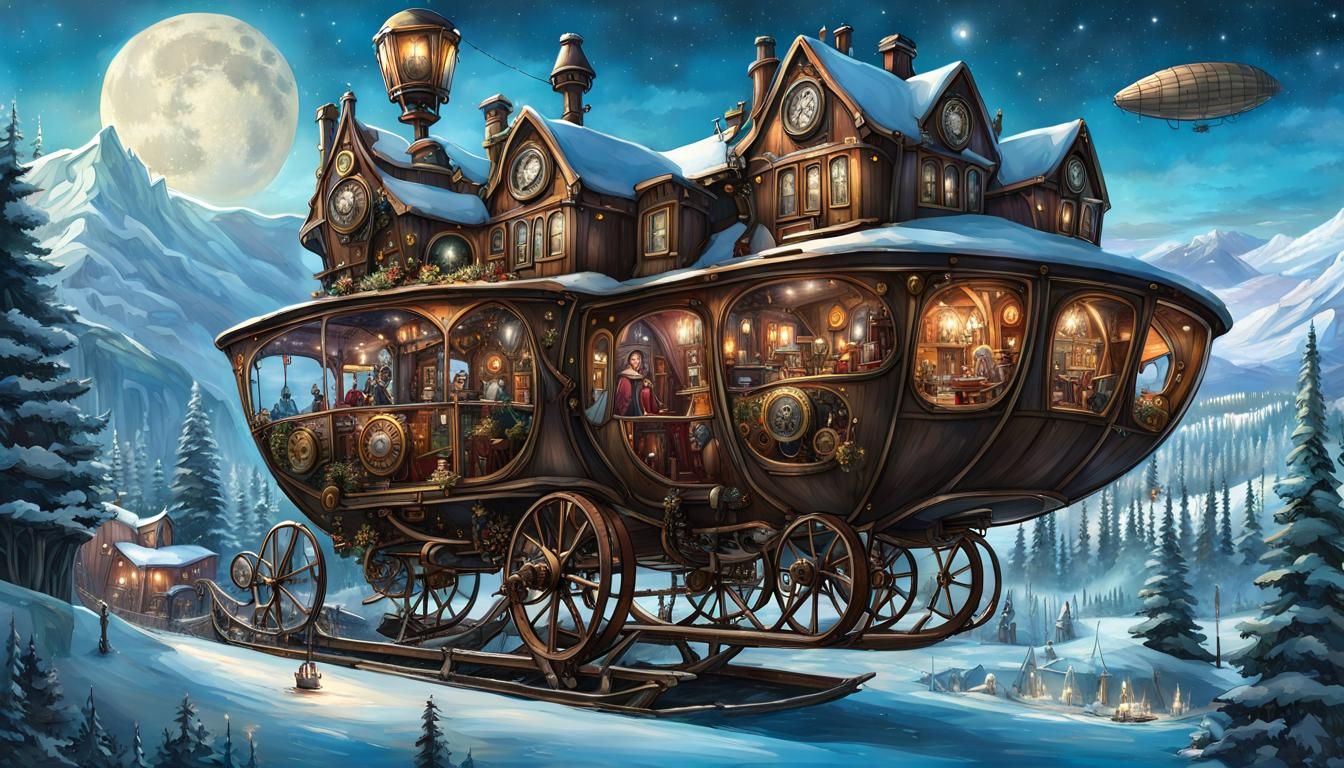 Steampunk Sleigh Rides Through Frozen Village