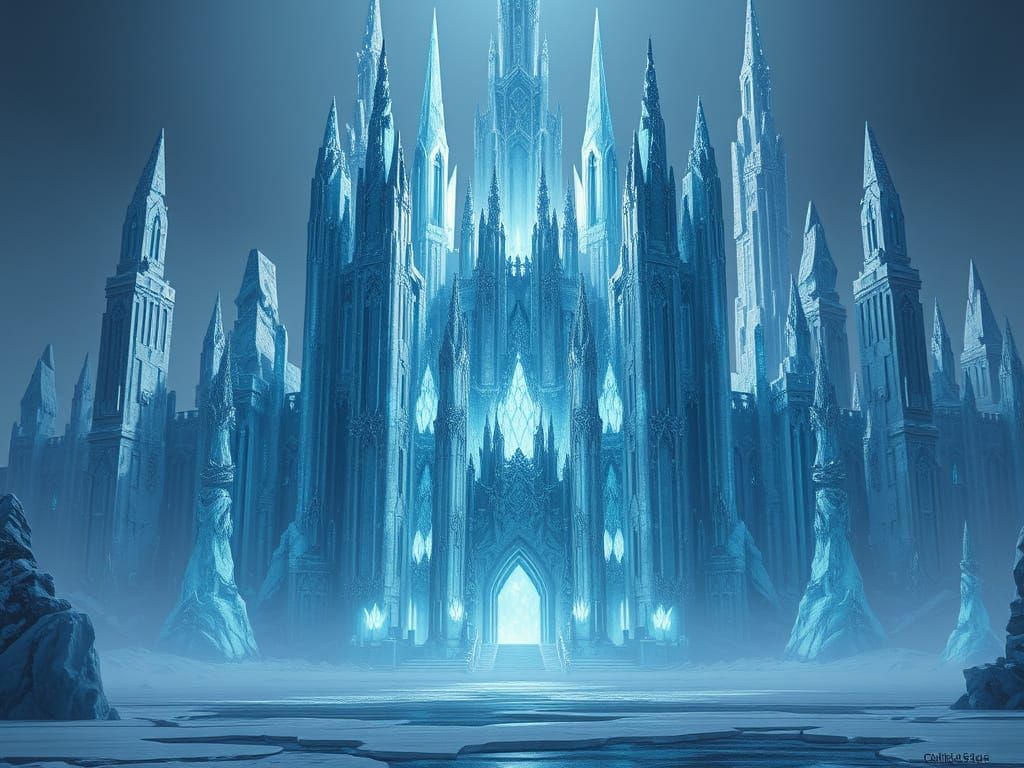 Crystalline Fortress in Frozen Wasteland