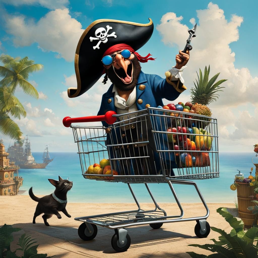 Pirate's Hilarious Shopping Trolley Ride in Mordecai Ardon S...