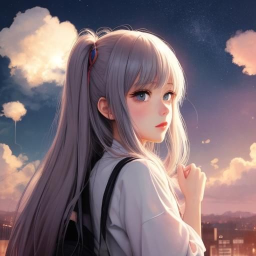 Inspirational Anime Girl Illustration with Rainbow