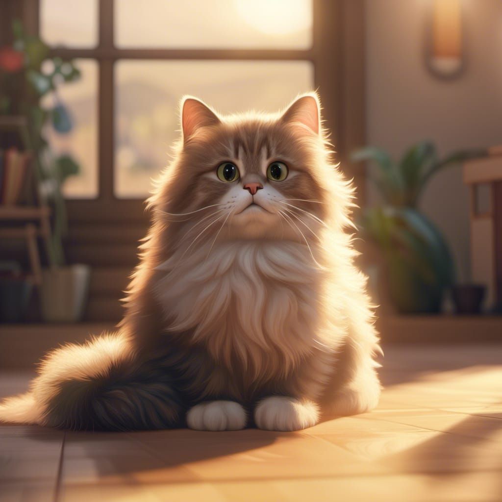 Fluffy Cat in Wes Anderson Style