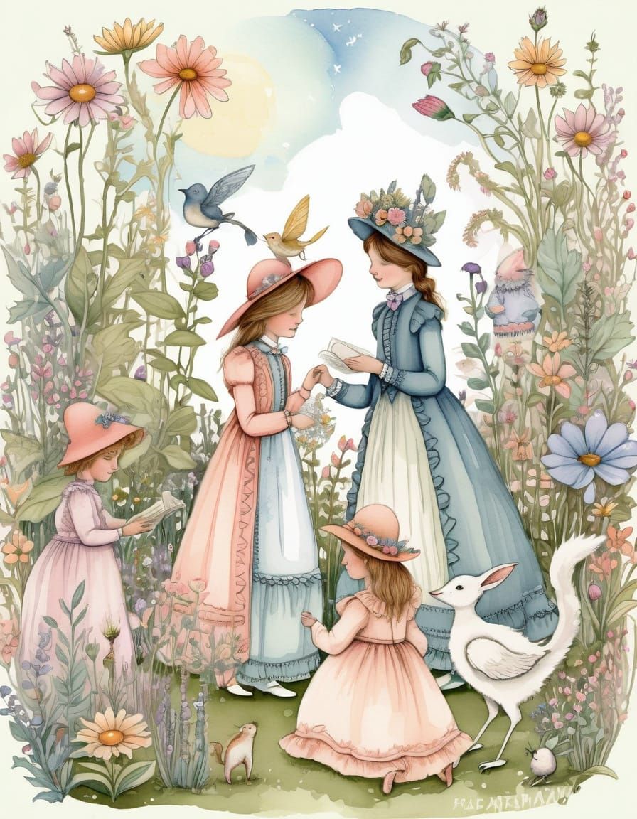 Enchanted Garden with Animals and Creatures in Kate Greenawa...