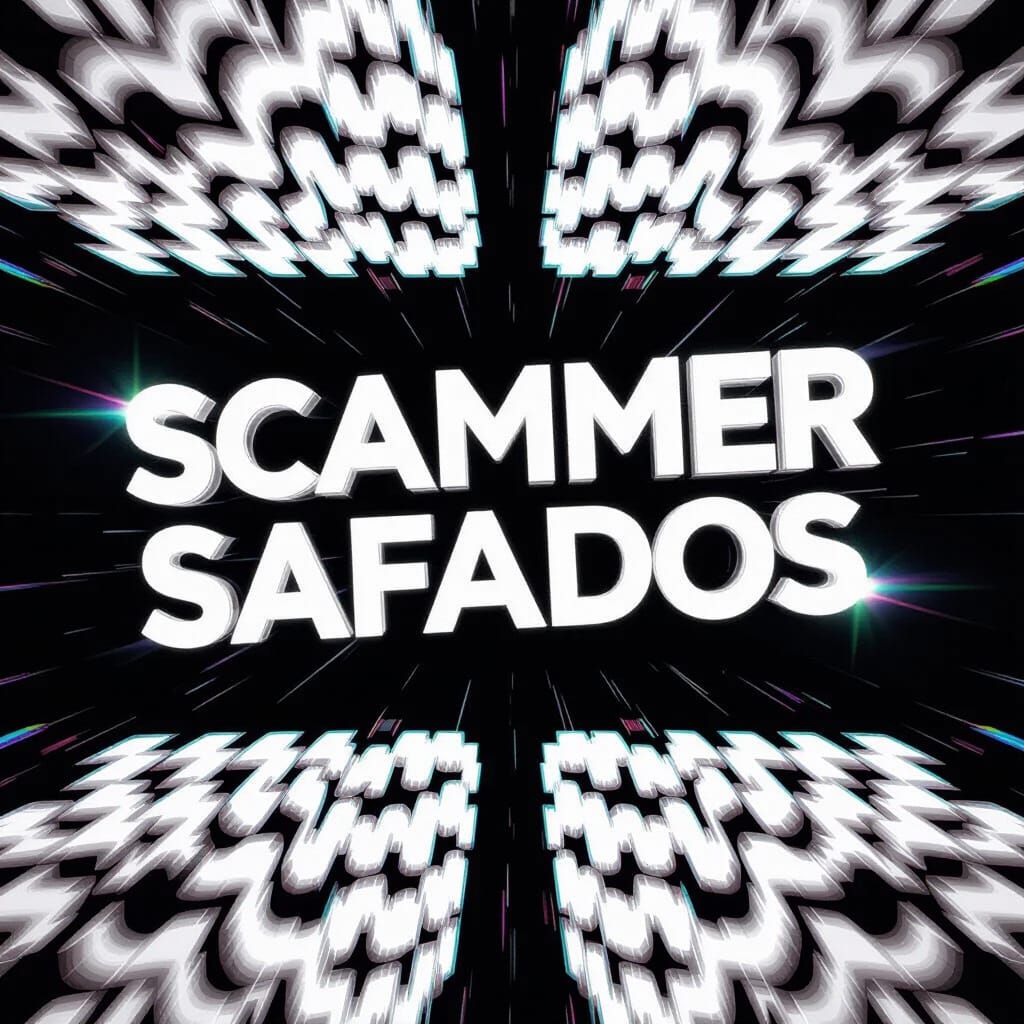 Scammer Safados Text with Glitch Art on Black Background