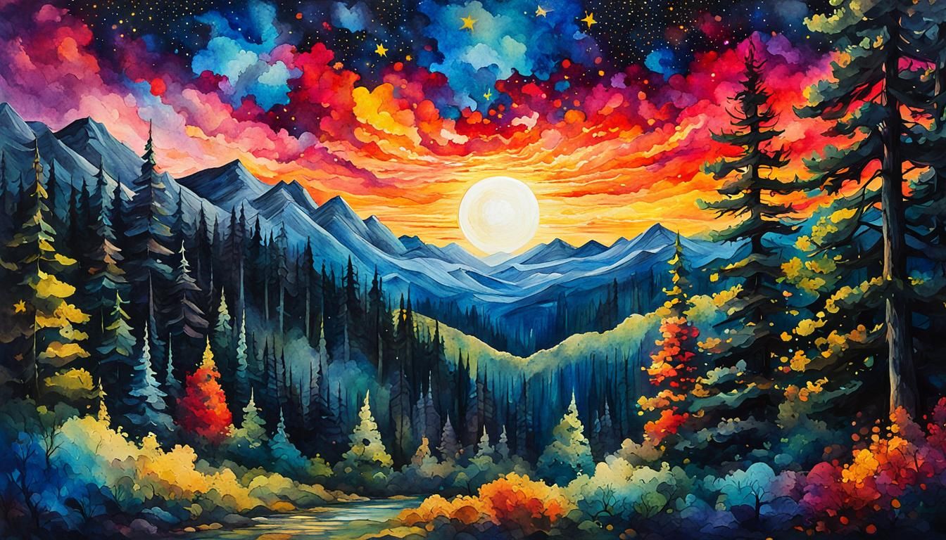 Glowing Colorful Trees Forest in Gothic Naturalism Style