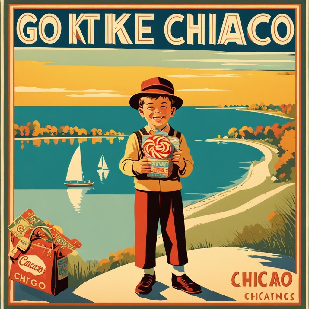 Vintage Travel Poster: Boy with Candy in Chicago