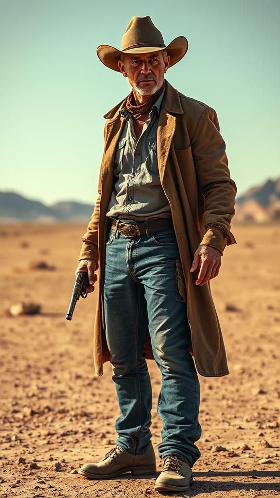 Weathered Cowboy in Desert Landscape