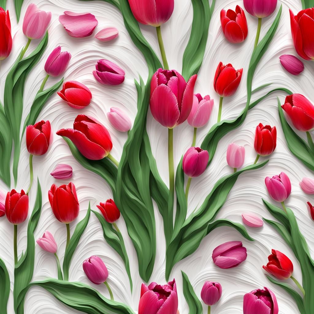 clean thick impasto paint of Tulip in 3D texture , white bac...