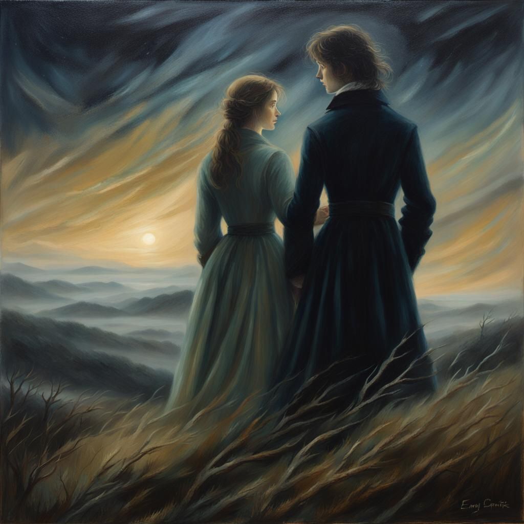 Romantic Ghostly Embrace on the Moors at Night