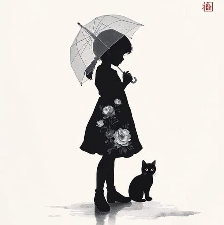 Cat Descends Gracefully in Minimalist Scene