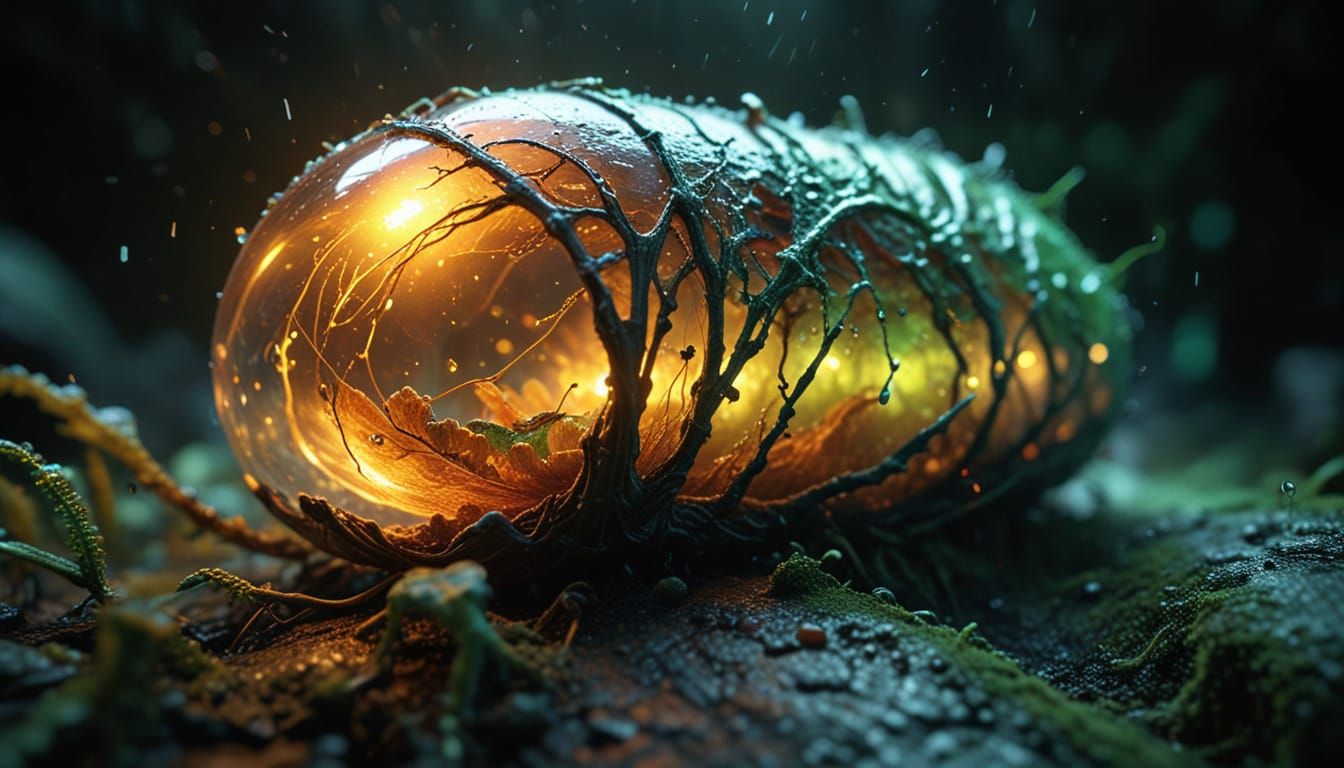 Ethereal Alien Cocoon Radiates Soft Amber Glow