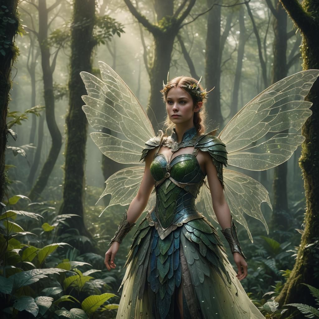 Fantasy Fairy Portrait in Pointillist Digital Painting Style