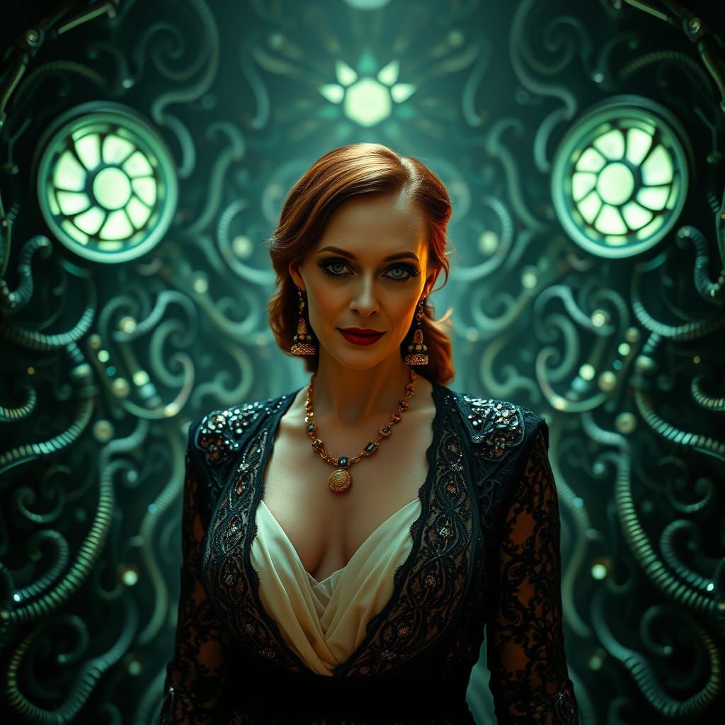 Elegant Portrait in Biomechanical Surrealist Style