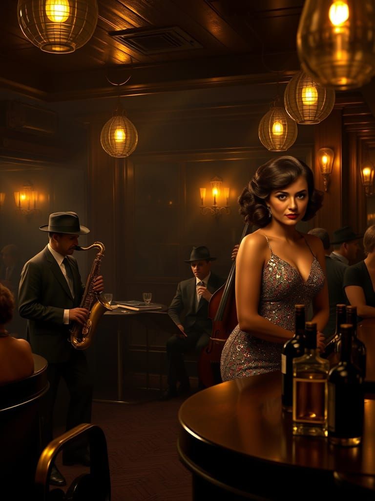 Vintage Jazz Bar Under Golden Glow