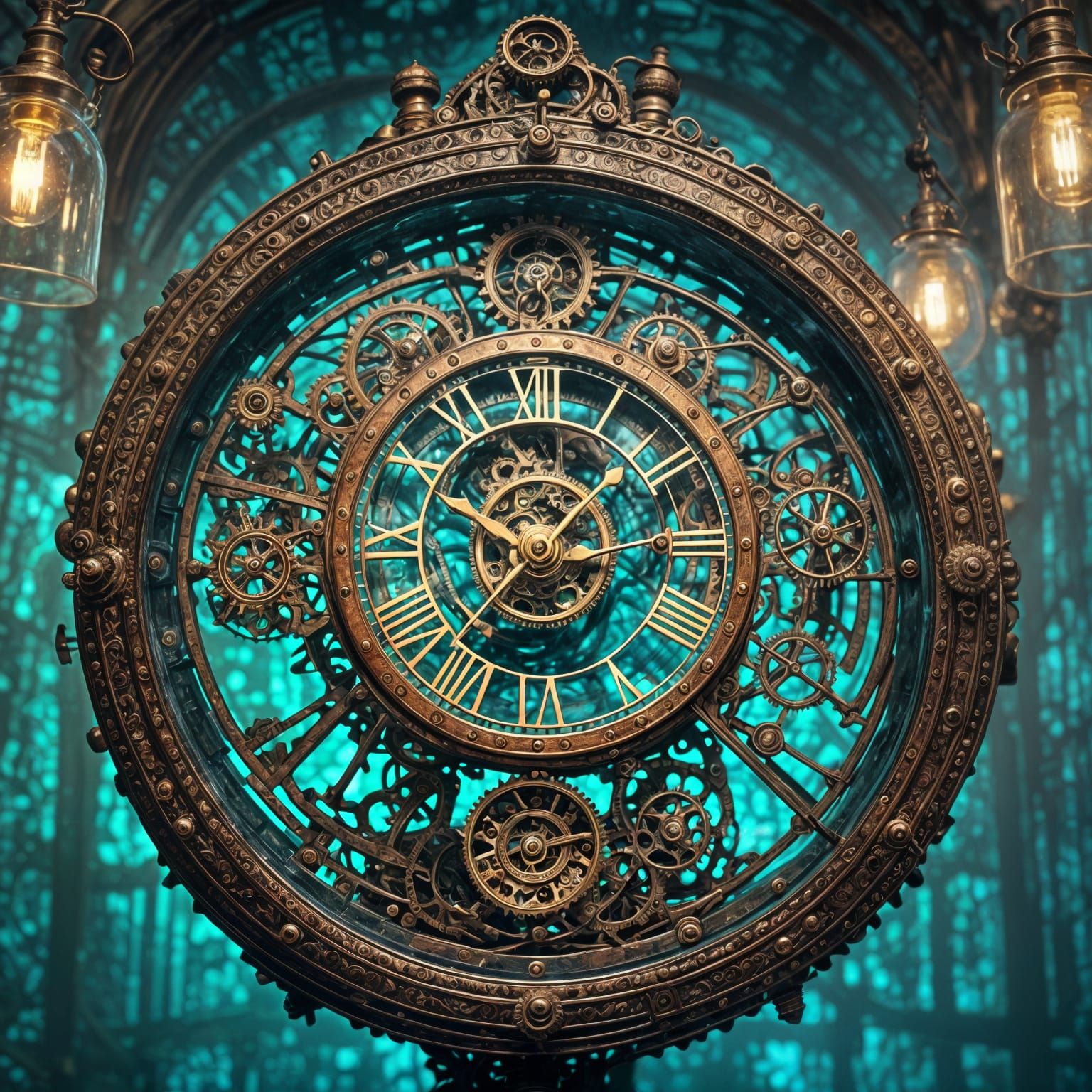 Ornate Steampunk Clock in Display Case