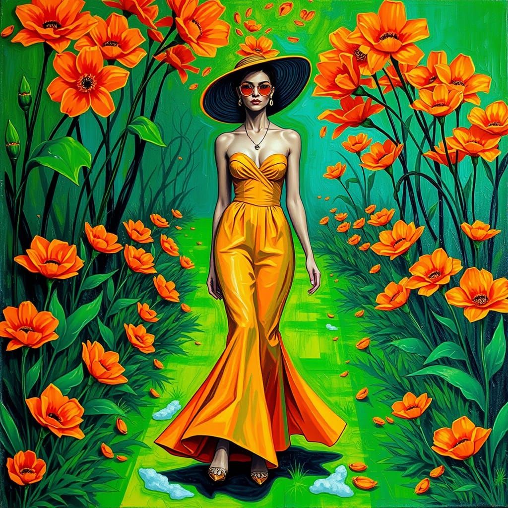 Neon Fashionista in Orange and Green Haute Couture
