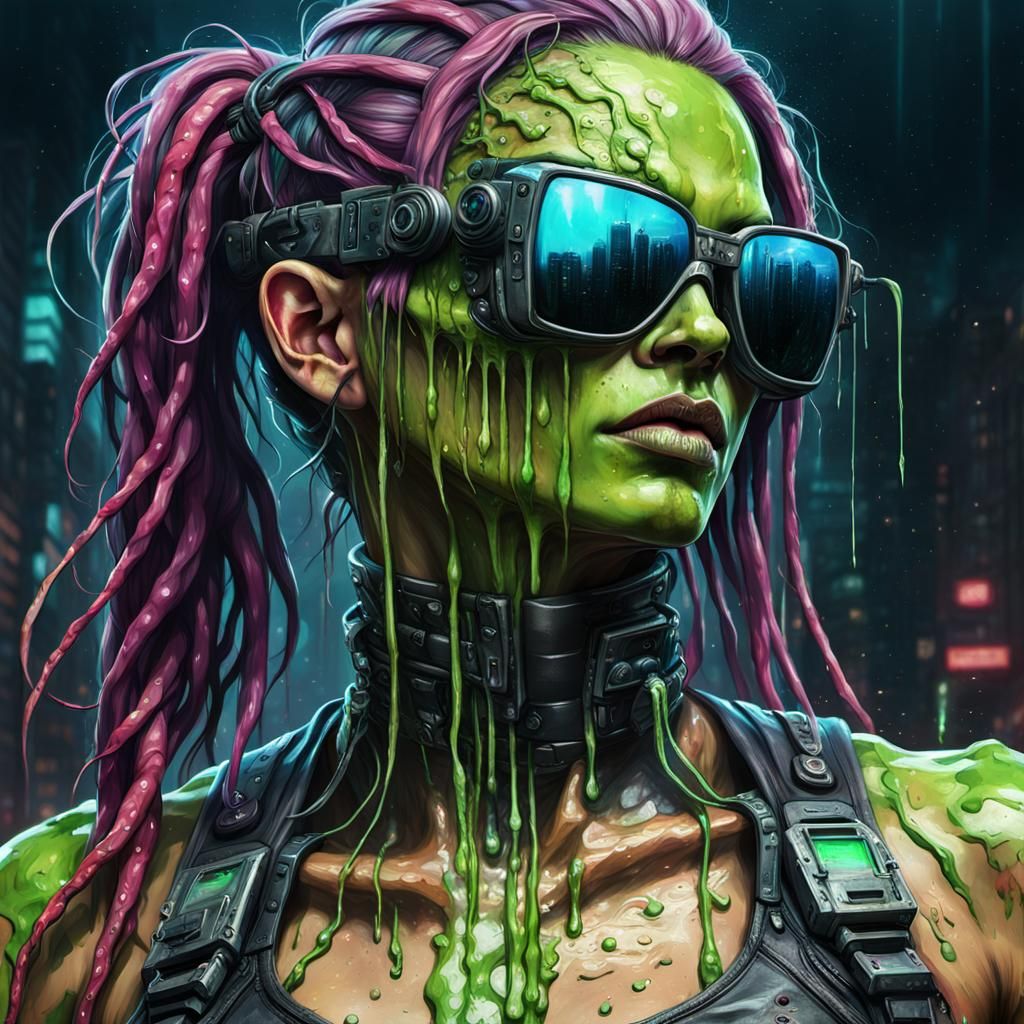 Cyberpunk Slime Woman: Grotesque Impressionist Masterpiece
