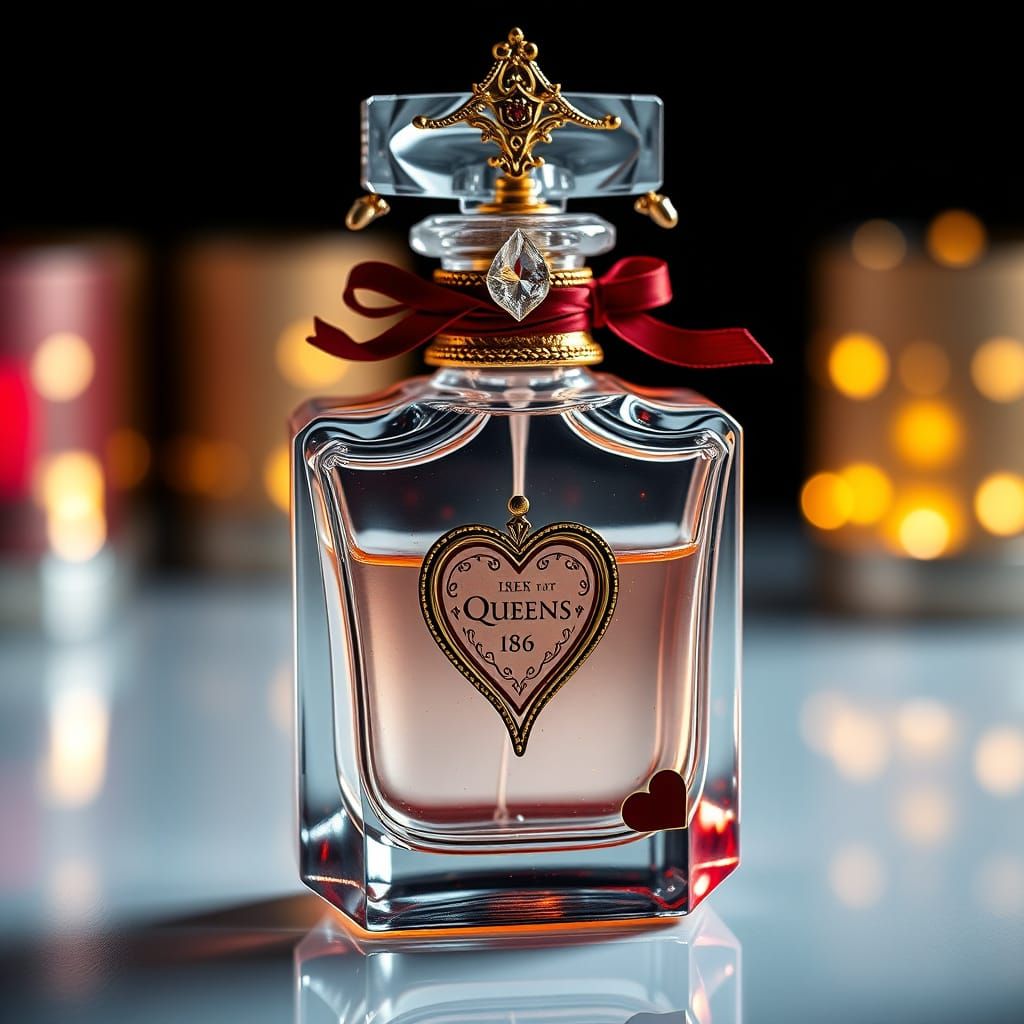 Queen of Hearts Perfume Bottle: Realistic Glass Design