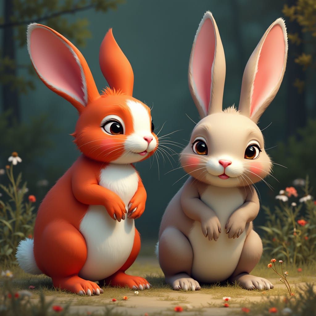 Two Rabbits in High-Fantasy Concept Art Style