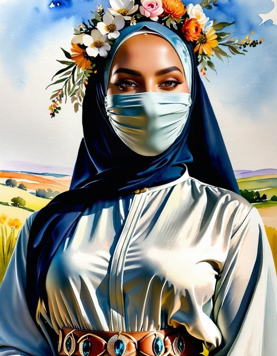 Enticing Hijabi Woman in Neolithic Landscape