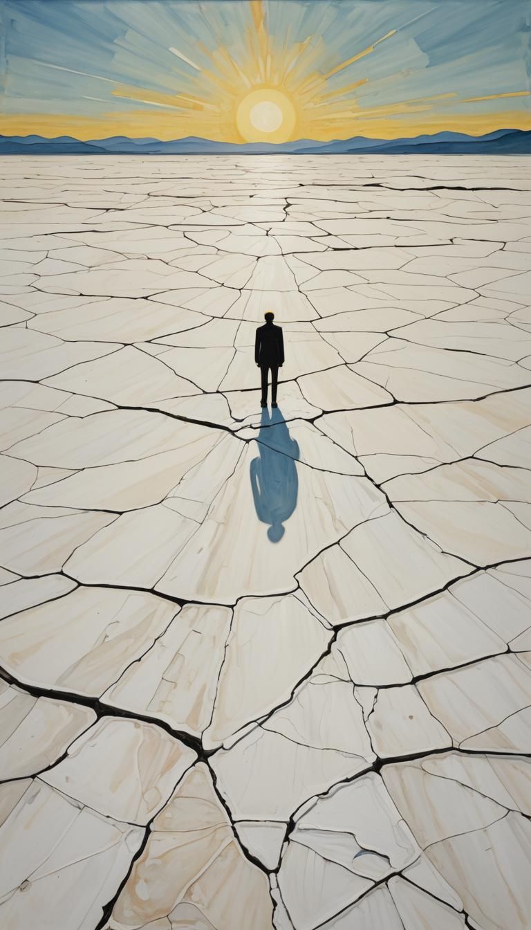 Isolated Figure on Barren Land in Munch Style