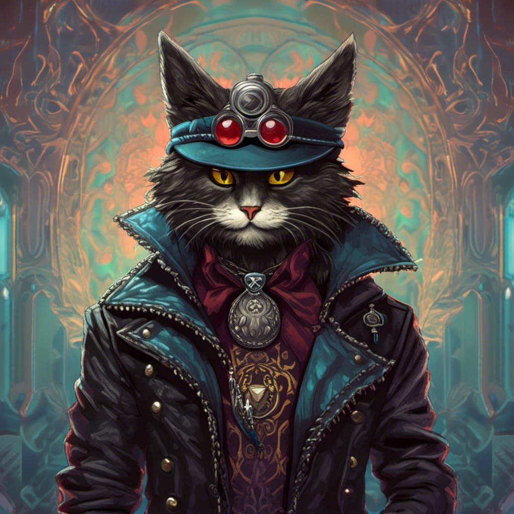 Hyperrealistic Cat-Owl Portrait in Baroque Gothic Style