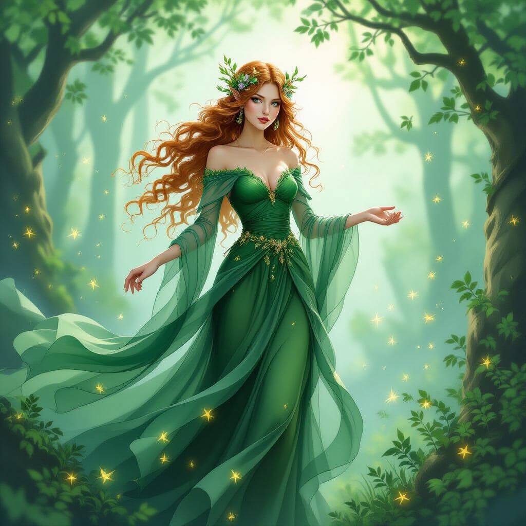 Ethereal Forest Fae Illuminated by Fireflies