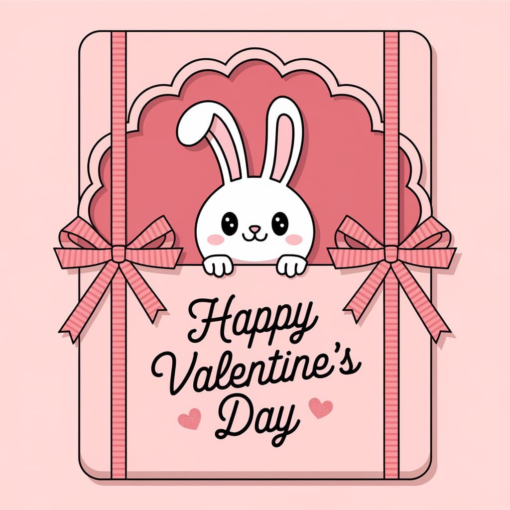 Chibi Bunny Valentine's Day Card in Kawaii Style