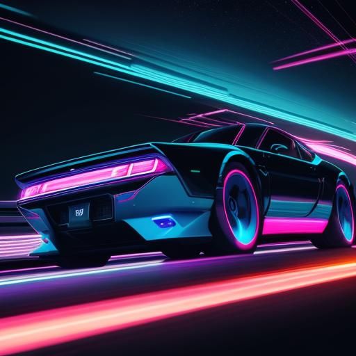 Sleek Neon Car on Futuristic Highway