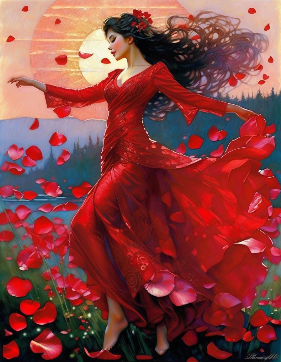 Victorian Women Dancing on Roses at Dawn