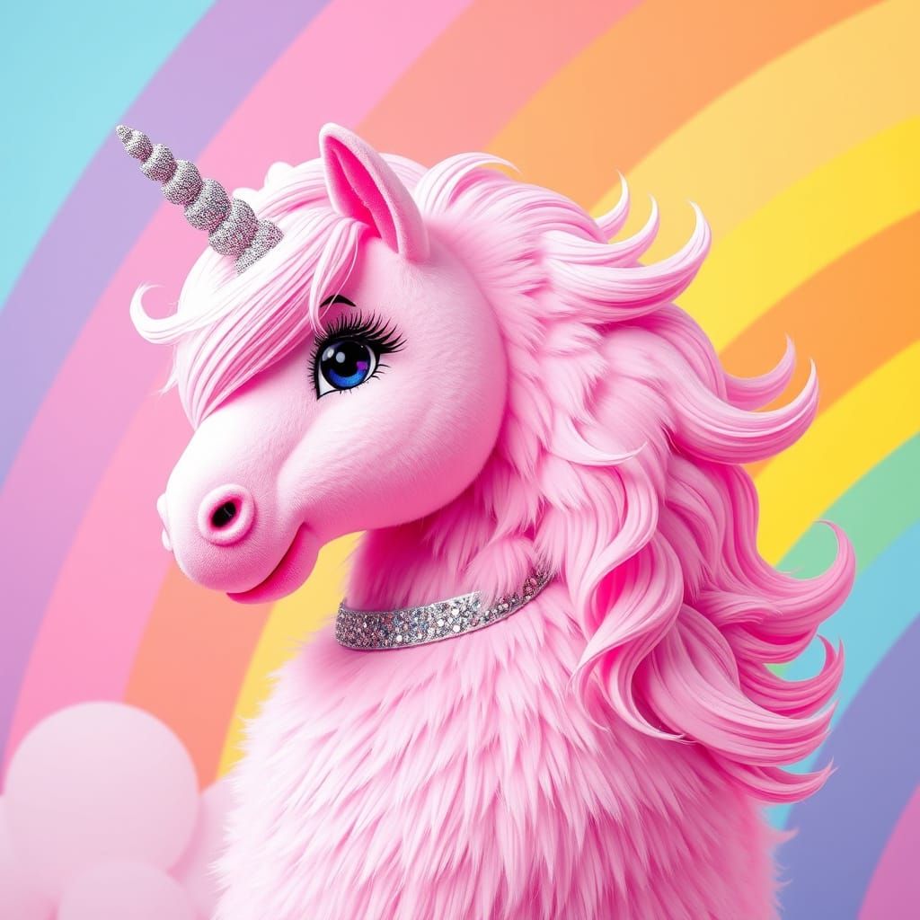 Vibrant Pink Unicorn in Whimsical Artistic Style