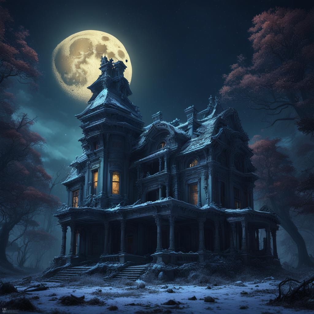 Eerie Abandoned Mansion in Dark Forest: Matte Painting