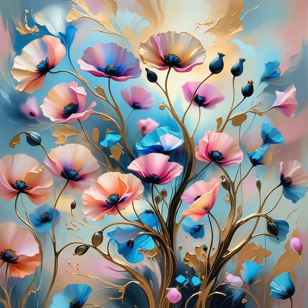 Poppies Bloom in Surreal Dreamscape: Klimt-Inspired Art