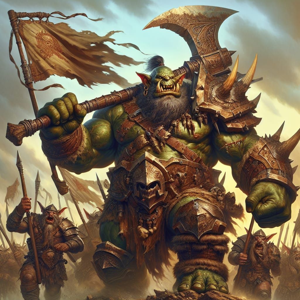 Ogre Chieftain Leads Goblin Army into Battle