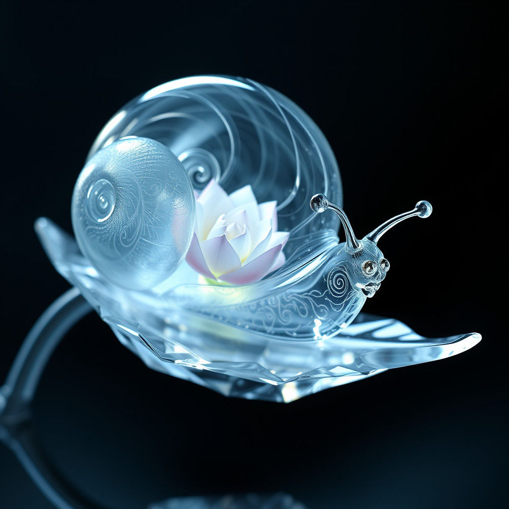 Ethereal Glass Snail Ascends Crystal Leaf