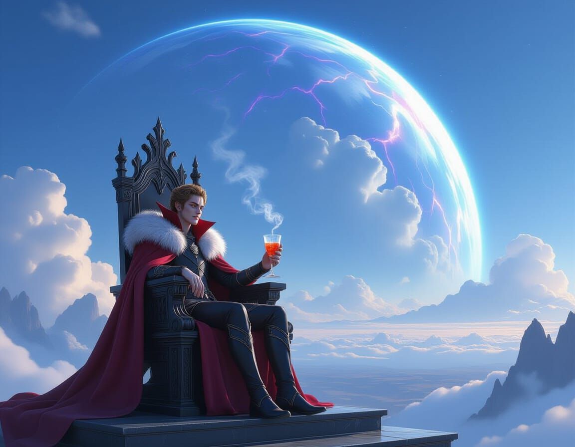 Prince on Stone Throne Under Celestial Crown