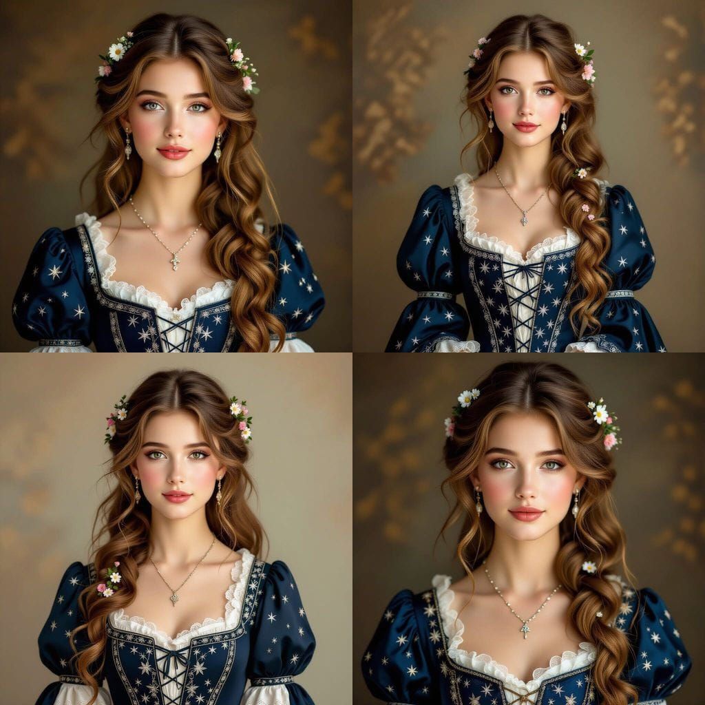 Bohemian Victorian Woman with Golden Hair in Starry Gown